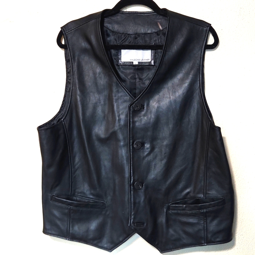 Wilsons Genuine Leather Black Vest Men's Large LIKE NEW! - Picture 4 of 13